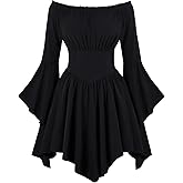 Scarlet Darkness Renaissance Costume Women Pirate Peasant Off Shoulder Bell Sleeve Fairy Dress