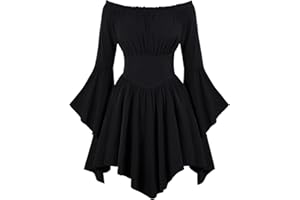 Scarlet Darkness Women Renaissance Costume Dress Off Shoulder Bell Sleeve Handkerchief Dress