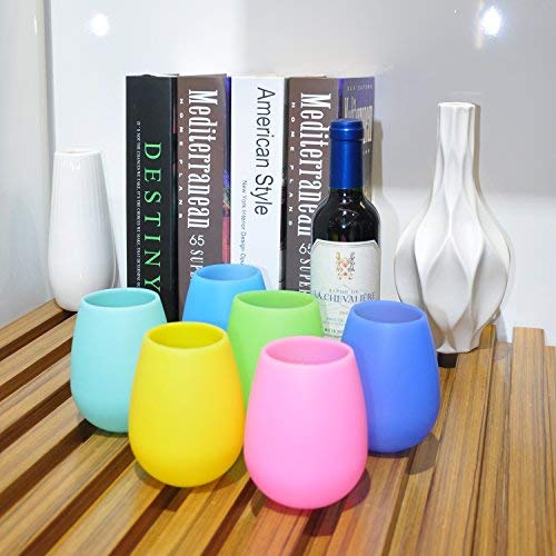 Silicone Wine Glasses Set of 6 - Outdoor Camping Unbreakable Rubber Wine Glasses, 12 oz 100% Dishwasher Safe Shatterproof Rainbow Silicone Cups for Travel Picnic Beach Pool by Mofason - Thumbnail 4