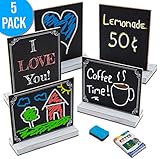 Mini Chalkboard Signs - Double Sided Chalk Board Table Sign Holder with Wood Frame Stand for Decoration Table Menus, Baby Shower, Wedding Decor, Birthday Parties and Kitchen Party - 5x6 Rustic White