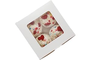 MonYouGe 30-Set Cupcake Boxes Bulk with Clear Display Window Hold 4 Standard Cupcakes, Disposable Food Grade White Cupcake Ca