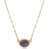 Humble Chic NY Simulated Druzy Pendant Necklace for Women with Sparkly Oval Stone - Gold, Silver, or Rose Gold Tone Chain - 16" with 3" Extender