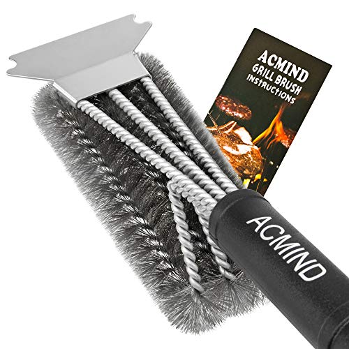 Acmind Grill Brush and Scraper, 18" Best BBQ Brush Cleaner for All Grill, Safe 3 in 1 Stainless Steel Woven Wire Bristles Barbecue Cleaning Brush for Charcoal Grill, Durable & Effective