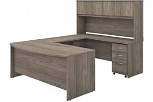 Bush Business Furniture Studio C 72W x 36D U Shaped Desk with Hutch and Mobile File Cabinet in Modern Hickory, U Workstation Set for Home or Professional Office