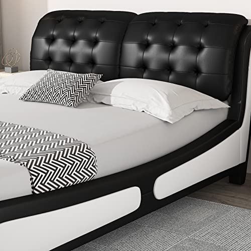 Allewie Queen Size Deluxe Platform Bed Frame with Curved Headboard and