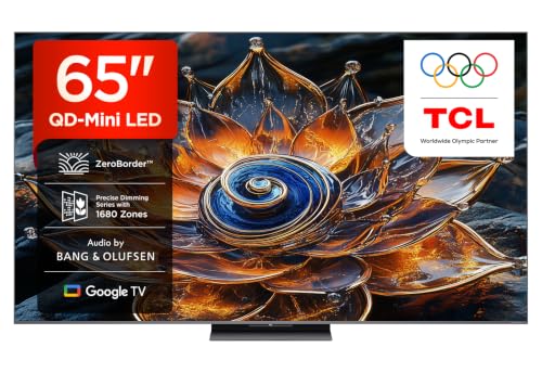 TCL 65Q8C 65 Zoll QD-Mini LED-Fernseher, 4K HDR Premium 4500, ZeroBorder™, Smart Google TV, CrystGlow WHVA-Panel, Audio von Bang & Olufsen, 144Hz Motion Clarity Pro, Dolby Vision IQ & Atmos