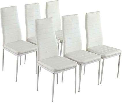 Amazon Com 6 White Chairs Modern Dinner Table Transparent Tempered Glass With Simple Wood Leg Table Chair Sets
