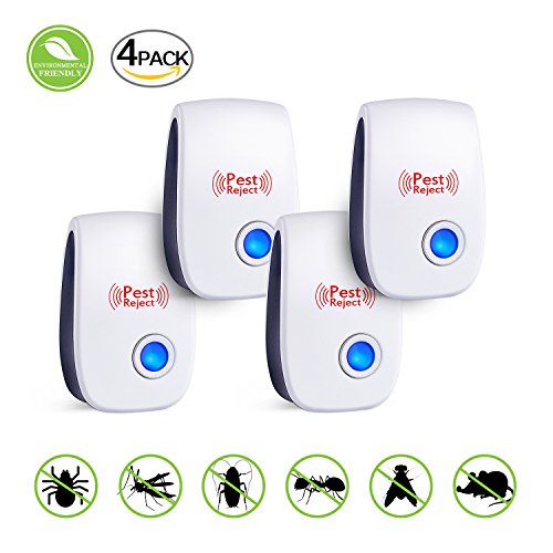 Ultrasonic Pest Control Repeller [2018 UPGRADED]- Electronic Pest Repeller, Plug In Insect Repellent - Repel Mouse, Bed Bugs, Roaches, Ants, Spiders - Non-toxic, Human & Pet Safe (4 PACK)