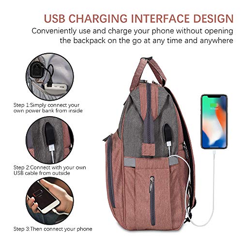 upsimples Diaper Bag Backpack Nappy Bag Baby Bags for Mom and Dad Maternity Diaper Bag with USB Charging Port Stroller Straps Thermal Pockets,Water Resistant, Pink Grey