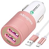 Meagoes Fast USB C Car Charger, Quick Charge 3.0 Enabled, with 1-Pack 3.3ft Type C Cord for Samsung Galaxy S8/S8 plus/Note 8, LG V30/V20/G6/G5, HTC 10/U11/Bolt/Ultra, Nokia 8 and more [Rose Gold]