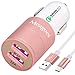 Meagoes Fast USB C Car Charger, Quick Charge 3.0 Enabled, with 1-Pack 3.3ft Type C Cord for Samsung Galaxy S8/S8 plus/Note 8, LG V30/V20/G6/G5, HTC 10/U11/Bolt/Ultra, Nokia 8 and more [Rose Gold]