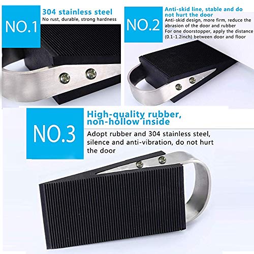 Rubber Door Stopper, 3 Pack Heavy Duty Rubber Door Wedge - Made of Rubber and Stainless Steel - Door Stop That Won't Scratch Floor or Door - Works On All Surfaces