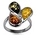 Multi Color Amber Sterling Silver Medium Size Teardrop Ring