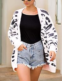 MEROKEETY - Chaqueta de punto para mujer, diseño de leopardo, manga larga, botones
