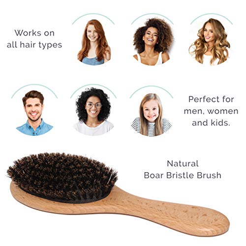 Natemia Boar Bristle Wooden Hair Brush and Comb Set for Women,Men and Kids - Ideal for Thin and Normal Hair - Adds Shine and Improves Hair Texture - Thumbnail 5