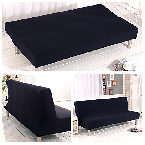 Aneil Sofa Bed Cover Futon Slipcover Solid Color Full Folding Elastic Armless 80 x 50 in (Black) - Thumbnail 3