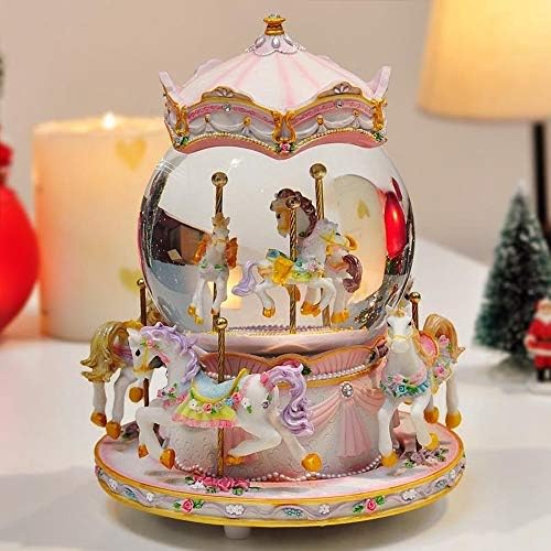 Z.L.FFLZ Music Box Musicbox Crystal Ball Carousel Music Box Snowflakes and Merry-go-Round Musical Boxes for Love Girl Color Blue Size Free