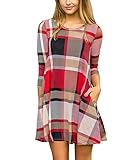 Yobecho Womens Plaid Swing Tunic Dress Casual Loose Long Sleeve T-shirt Dress with Pockets
