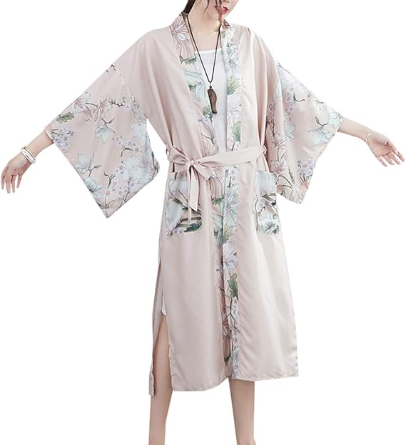 Amazon レディース ロング 着物ドレス 帯付き 孔雀模様 前開き浴衣 女性 サテン生地 バスローブ ピンク One Size 浴衣 通販 Amazon レディース ロング 着物ドレス 帯付き 孔雀模様 前開き浴衣 女性 サテン生地 バスローブ ピンク One Size 浴衣 通販