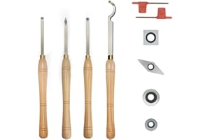 YUFUTOL Carbide Tipped Wood Turning tools Lathe set （Finisher/Rougher/Detailer/Hollower Swan Neck Hollower with Solid Wood Handle）and Diamond/Round/Square Carbide Inserts