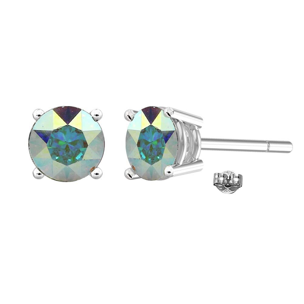 TISHAVI Aurora Borealis Color Crystal Stud Earrings, Silver Multi Stone Earrings, Crystal Stud Earrings For Women Sterling Silver, Valentine Gifts For Women