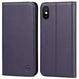 SHIELDON iPhone Xs Case, Genuine Leather Premium iPhone Xs Wallet Case Auto Sleep Wake Folio Cover Stand Feature with Credit Card Slots Protection Case Compatible with iPhone Xs (2018) - Purple