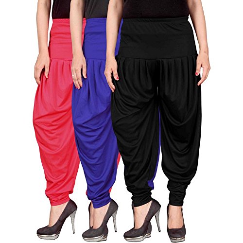 fashion and freedom women's lycra dhoti patiala salwar harem pants ff_00pb1b_1, pink, blue, black, freesize , combo pack of 3
