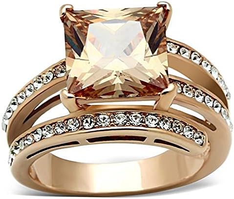 6.85 Ct Princess Cut Champagne AAA CZ Rose Gold Plated Fashion Ring Women's Size 5-11 (8)