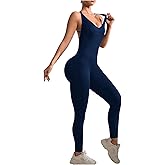 WDIRARA Women's V Neck Sleeveless Workout Jumpsuit Tummy Control Crisscross Backless Yoga Gym Pants Romper