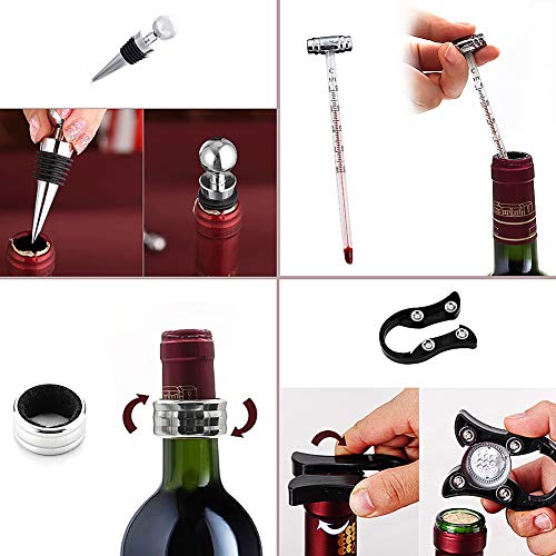 SumDirect Corkscrew, Rabbit Style 9 Pcs Wine Opener with Foil Cutter, Pump and Wine Thermometer Aerator, Anti-Drip Rings, Stopper and Wine Pourer