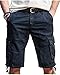 TRENSOM Men's Casual Loose Fit Cargo Shorts, Straight Multi-Pocket Cotton Outdoor Wear Dark Blue Size 38