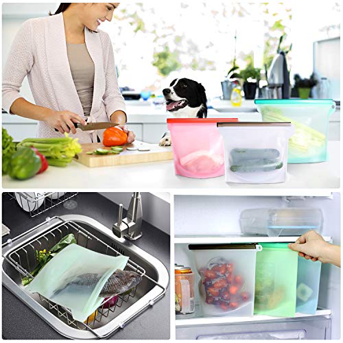 FYLINA Reusable Silicone Food Bags [6 Pack] 2xLarge 50oz and 4xMedium 30oz - Leakproof Kitchen Organized Storage Bag Airtight Seal Versatile Silicone bags for Vegetable Liquid Snack Meat Sandwich - Thumbnail 6