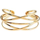 Vurotry Gold Cuff Bracelet for Women Silver Chunky Cross Bracelet Multi Layer Wide Wire Bangle Bracelet Bohemina Open Cuff Bracelet Trendy Statement Cuff Jewelry