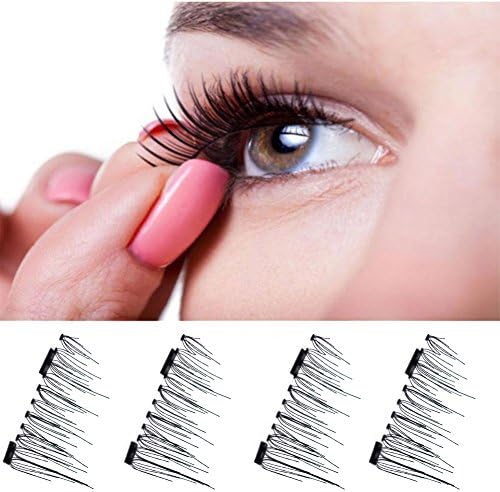 Faith Beauty Magnetic Eyelashes Magnet Ultra-thin 0.2mm 3D Reusable Fake Eyelashes For Women Makeup Natural Look (4pcs) (Dual Magnetic)