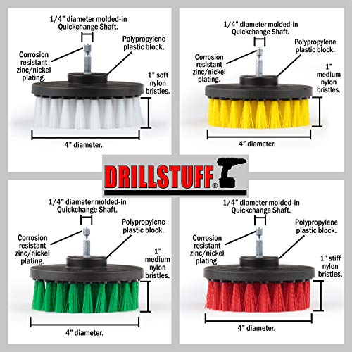 Drill Brush Attachment Power Scrubber Brush Set 4in 4 Piece Soft