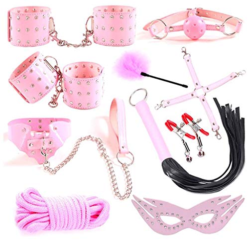 Luckly77 10pcs R’estraints S’ex for Couple Role Play,Bandage Gear Leather Bondage Kit H’andcuffs Six Toys Under Bed R’estraints Kit Jeans Sunglass (Color : Pink)