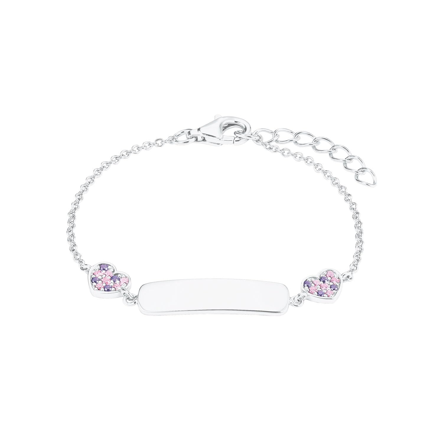 Prinzessin Lillifee Identarmband 925 Sterling Silver girls' children's bracelet, with zirconia synth., 12+2 cm, silver, heart, comes in jewelry gift box 2027208