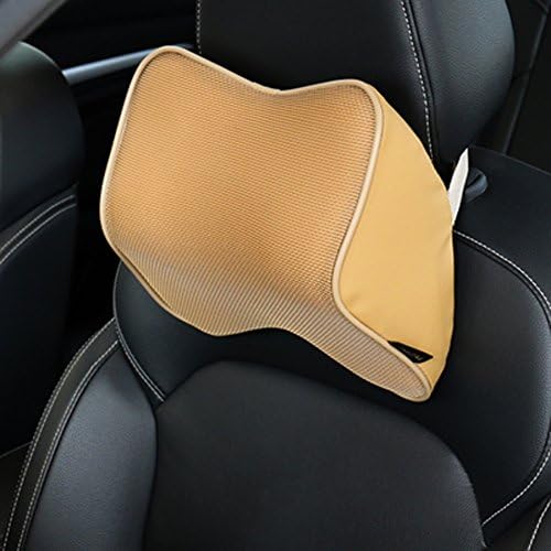 DINKANUR Car Memory Foam (Soft Version) Neck Rest Pillow Car Seat Head Neck Pillow with Adjustable Elastic Strap (1PCS) (Beige)
