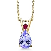 Gem Stone King 14K Yellow Gold Blue Tanzanite and Red Created Ruby Pendant Necklace for Women | 0.68 Cttw | Gemstone December Birthstone | Pear Shape 7X5MM | With 18 Inch Chain