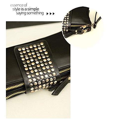 New Women's Leather Handbag Mosaic Rivets Shoulder Day Clutch Evening Bag Wallet Purse Wrist Bag (Black)