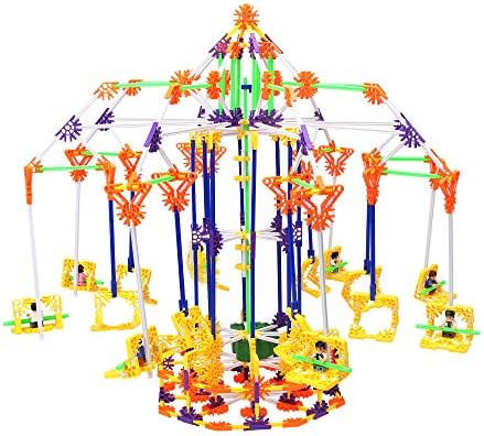 Motorized Model Building Blocks Set with LED Lights, Best Kids Preschool Educational Engineering Toys, Classic Amusement Park Building Set, Swing Ride, 803 pcs, Keess E803