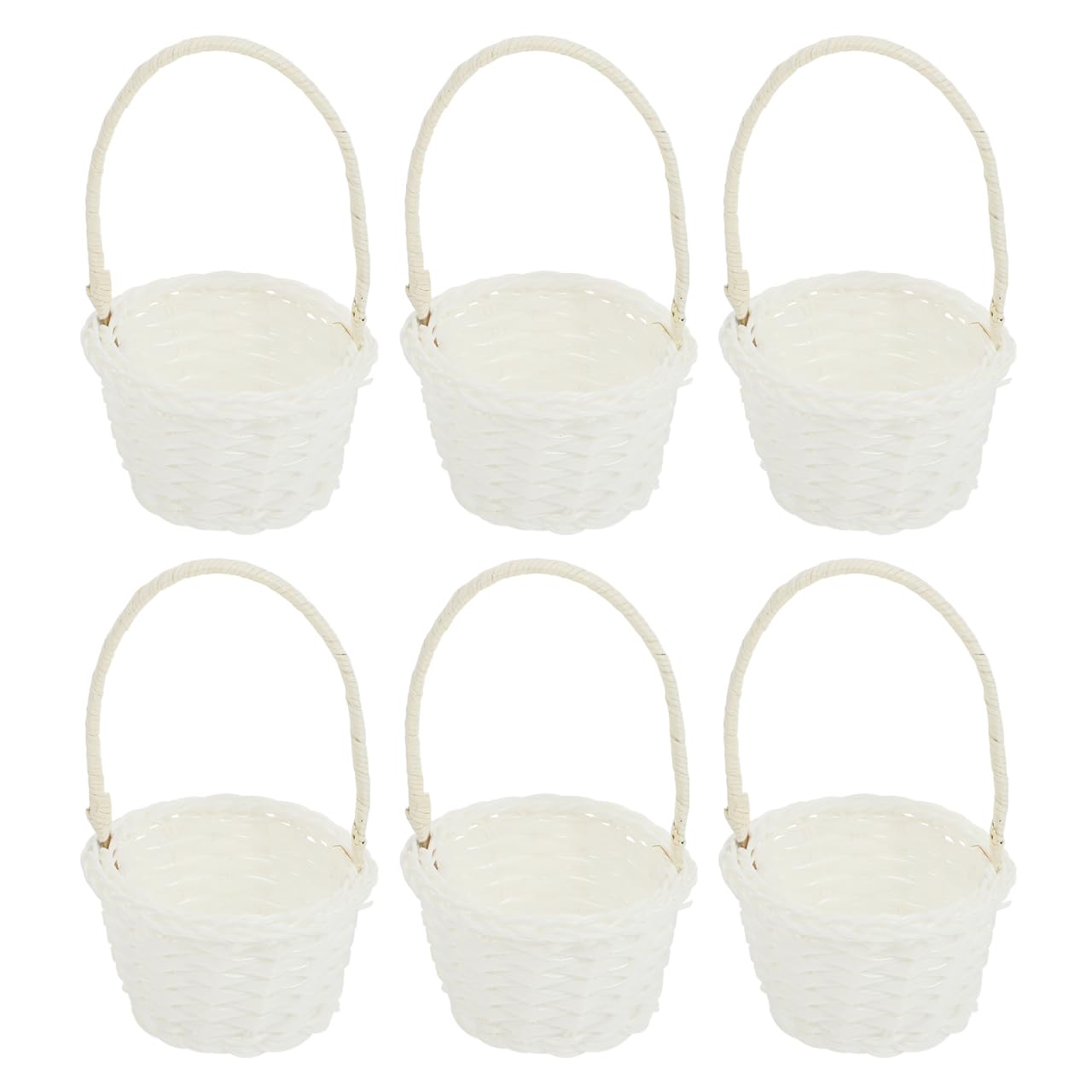 DOITOOL Mini White Wicker Basket, 6pcs Flower Girl Baskets, Rattan Easter White Small Wicker with Handle Woven Storage Multipurpose for Weddings Picnic Planting Home and Country Style Decoration