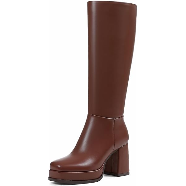 Amazon.com | XIEDA Brown Knee High Boots for Women Platform Chunky