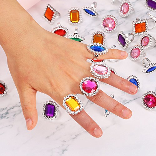 Shappy 72 Pcs Colorful Plastic Rings Adjustable Fake Princess Jewelry Rings for Bridal Shower Dress Party Accessories