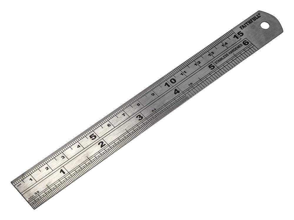 Faithfull Steel Rule 150mm x 19mm, Flexible Stainless, Permanent Graduations, Metric/Inch Readings