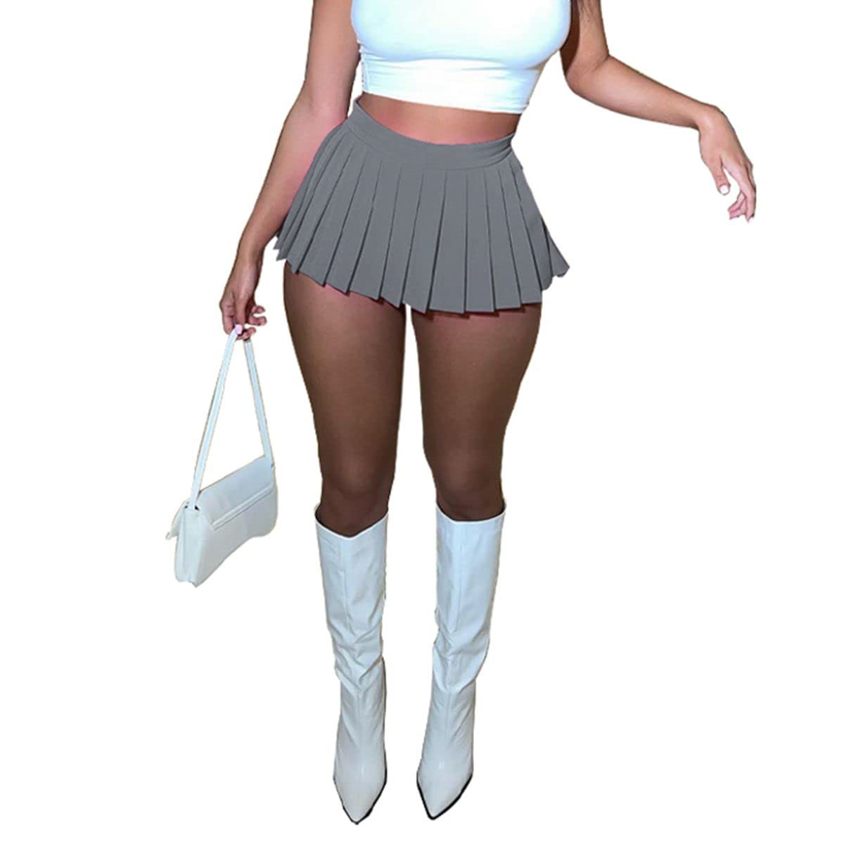 HAOYUAN Women's Mini Pleated Skirts Sexy Club Y2k High Wiast Stretchy Tennis Skater A-line Skirt