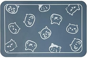 YCT Cat Food Mat, Cat Mat for Food and Water, Pet Feeding Mat, Non-Slip Super Absorbent, with Multiple cat Heads Logo, 18.1 x 11.8 inches, Blue