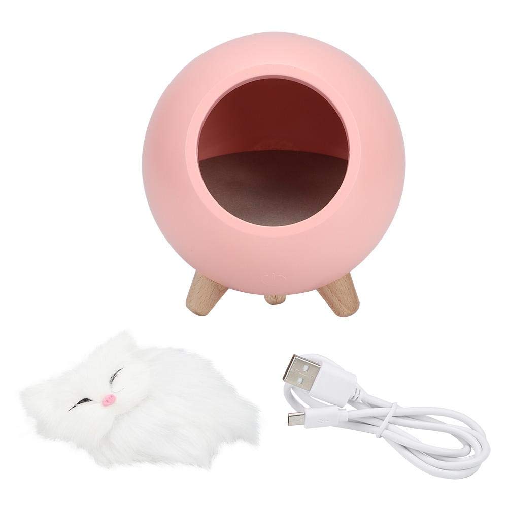 Wifehelper Cute Cat Night Light Bedroom Light USB Charging Sleeping Night Light Little Pet House LED Night Lamp for Christmas Birthday for Kids (Pink)