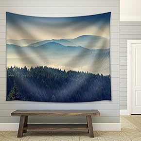 Beautiful Sunny Day is in Mountain Landscape. Carpathian, Ukraine, Europe. - Fabric Wall Tapestry Home Decor - 51x60 inches