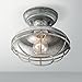 Franklin Iron Works Franklin Park Rustic Farmhouse Semi Flush-Mount Outdoor Ceiling Light Fixture Galvanized Cage 8 1/2